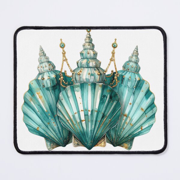 Item preview, Jeweled Scallop Conch Shell Royal Aqua Watercolor designed and sold by takeng07.