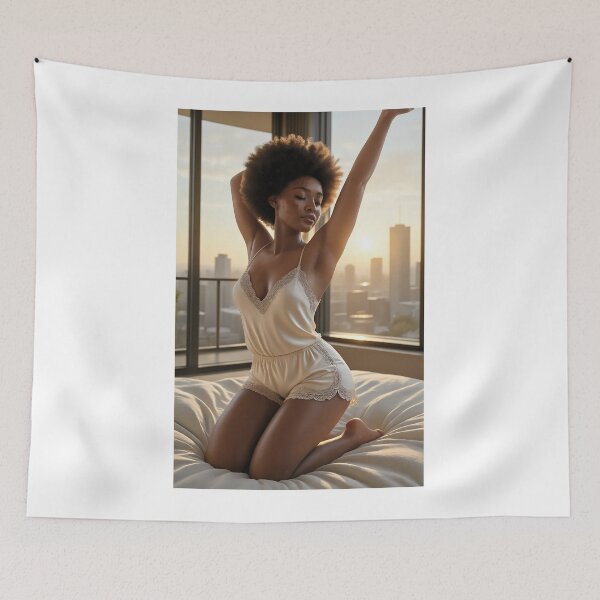 Item preview, Afro woman silk playsuit city sunrise renewal designed and sold by CathryneDelamort.