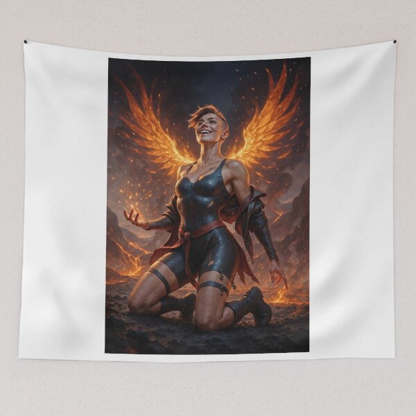 Item preview, Fiery Phoenix rebirth kneeling on ash designed and sold by CathryneDelamort.