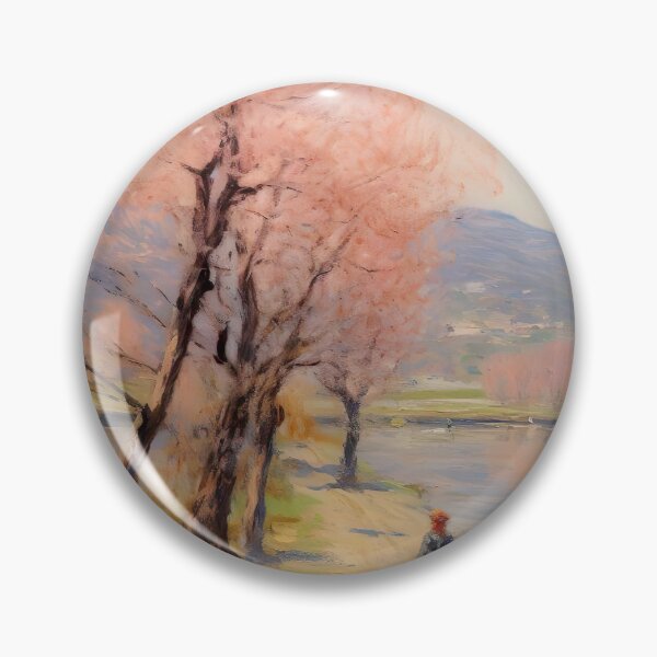Item preview, Cherry Blossom Tree Painting, Pink Riverscape Art designed and sold by SavageVision.