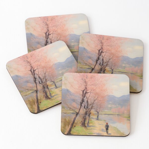 Item preview, Cherry Blossom Tree Painting, Pink Riverscape Art designed and sold by SavageVision.