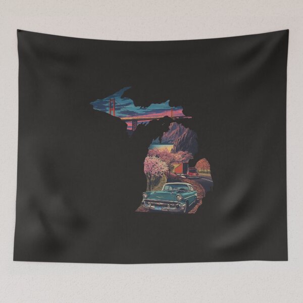 Item preview, Michigan Pride Art Print – Golden Gate Bridge & Classic Chevy Bel Air Silhouette Design designed and sold by TitanRN.