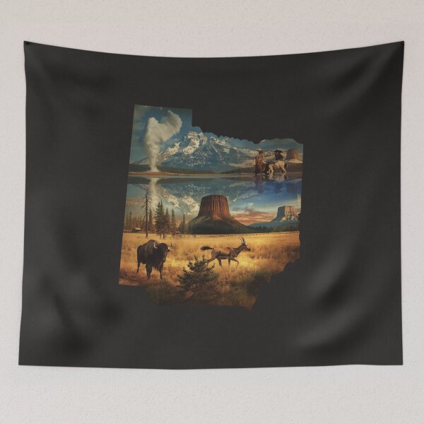 Item preview, Wyoming Pride Silhouette Art – Cowboys, Devils Tower & Bison Western Landscape Design designed and sold by TitanRN.