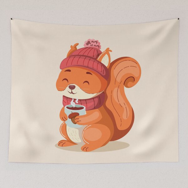 Item preview, Cute Cozy Squirrel in Winter Hat Holding a Hot Drink designed and sold by Mariia Berezhna.
