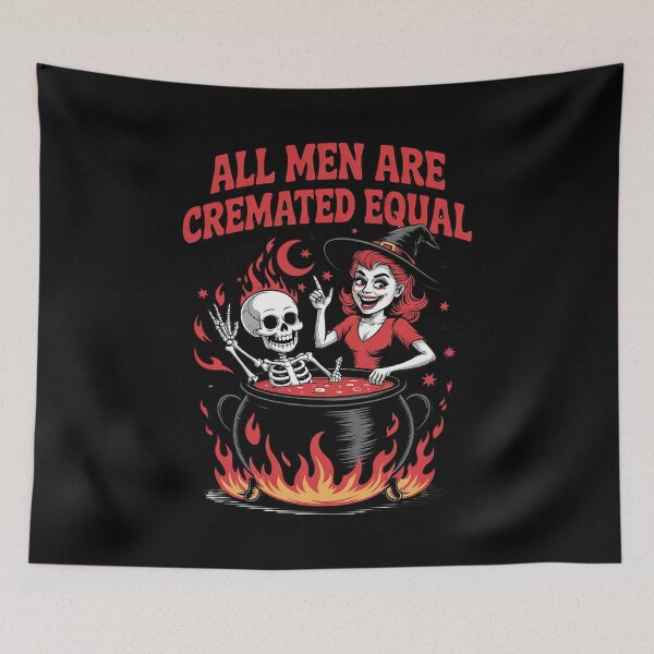 Item preview, All Men Are Cremated Equal Feminist Halloween Skeleton  designed and sold by lilLilaBatArt.