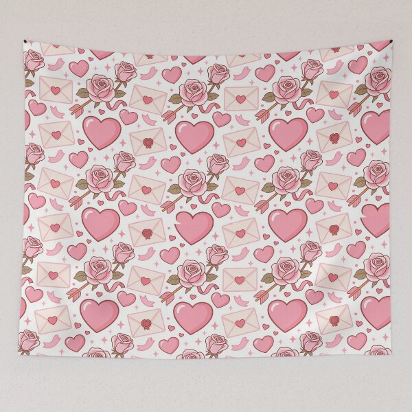 Item preview, Aesthetic Lovecore Digital Paper Romantic Gifts Pattern Pink Hearts and Roses Sweater Print, stikers & Home Decor designed and sold by TheGaliyaStudio.