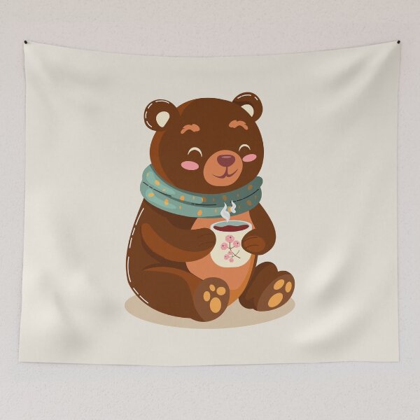 Item preview, Cute Cozy Bear with Scarf Holding a Hot Drink designed and sold by Mariia Berezhna.