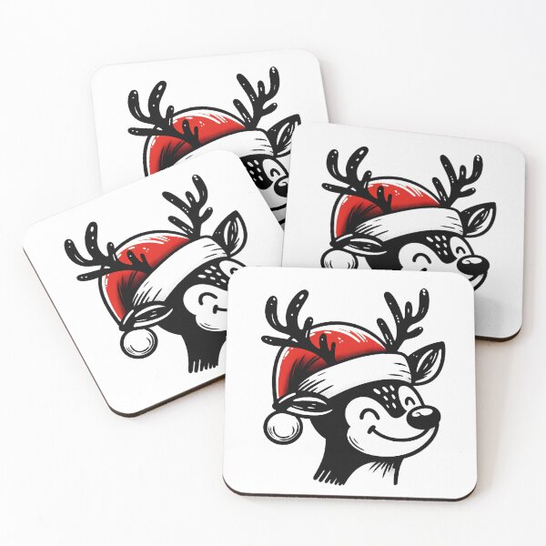 Item preview, Black and White Christmas Reindeer with Santa Hat designed and sold by Art-Arcade6.