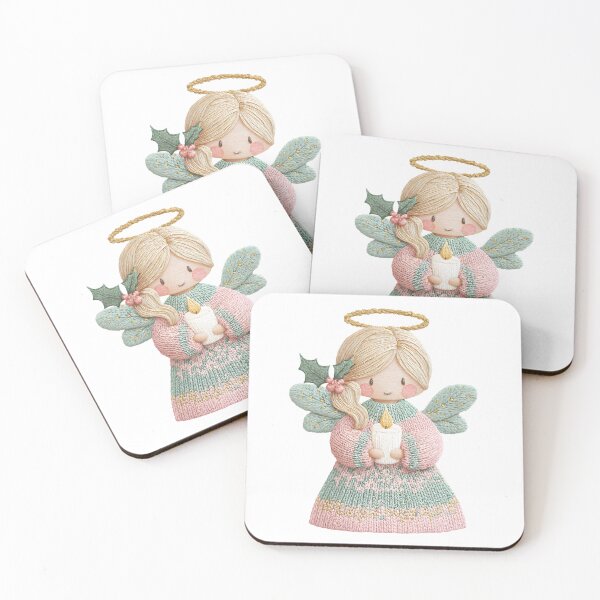 Item preview, Pastel Knitted Angel Sticker – Blonde Candle Glow designed and sold by Teecha45.