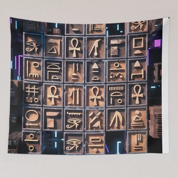 Item preview, Tiles & Blocks Design, Cyberpunk Egyptian Hieroglyphics, symmetrical textures (image size 8320x12480) designed and sold by Digital-Davinci.