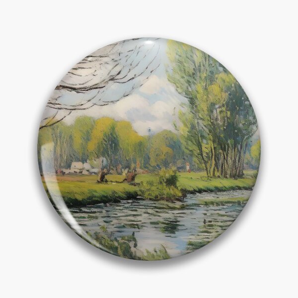 Item preview, Vintage Lake Painting, Antique Spring Nature Scene designed and sold by SavageVision.