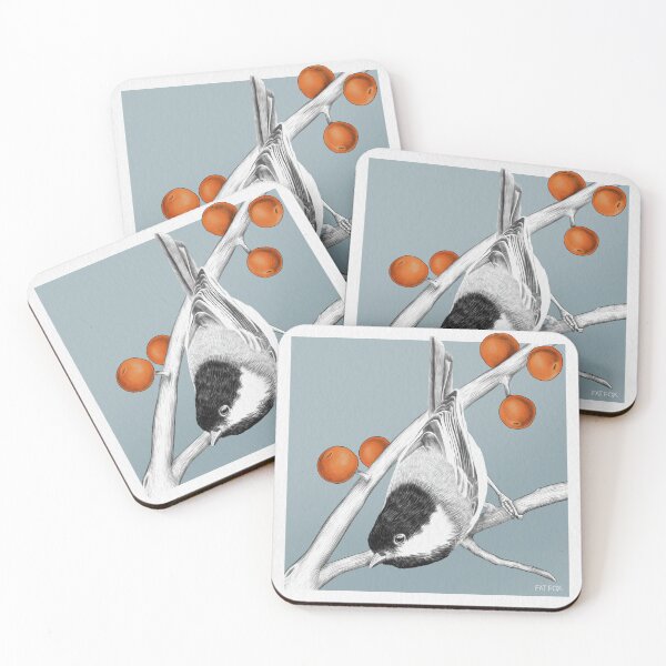 Item preview, Frosty Balance – Chickadee Hanging on Winter Branch  (Rectangular version) designed and sold by FatFoxStudio.