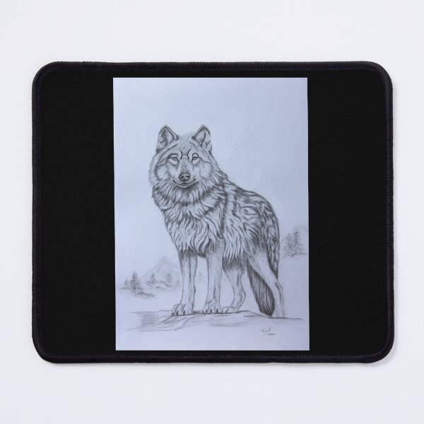 Item preview, wolf sketch in snow on top of a mountain looking at the camera designed and sold by RonelBroderick.