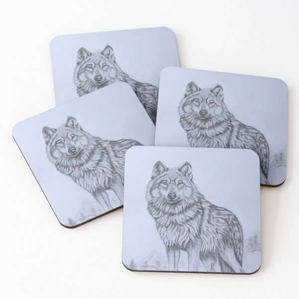 Item preview, wolf sketch in snow on top of a mountain looking at the camera designed and sold by RonelBroderick.