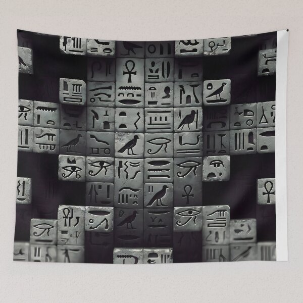 Item preview, Tiles & Blocks Design, Cyberpunk Egyptian Hieroglyphics, symmetrical textures (image size 8320x12480) designed and sold by Digital-Davinci.