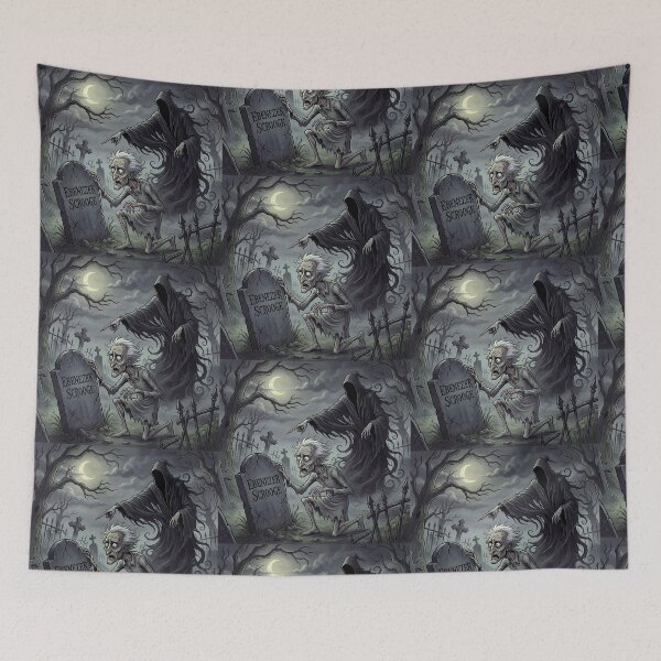 Item preview, Ebeneezer Scrooge sees his grave with his name Gothic illustration designed and sold by Vintage Designs +.