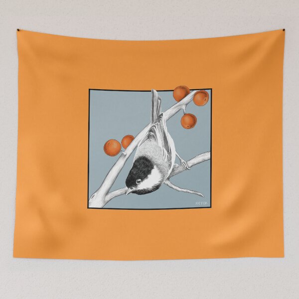 Item preview, Frosty Balance – Chickadee Hanging on Winter Branch  (square version) designed and sold by FatFoxStudio.
