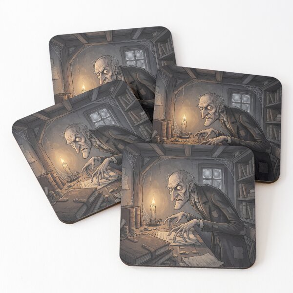 Item preview, Ebeneezer Scrooge in his counting house from A Christmas Carol Gothic illustration designed and sold by Vintage Designs +.