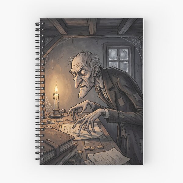 Item preview, Ebeneezer Scrooge in his counting house from A Christmas Carol Gothic illustration designed and sold by Vintage Designs +.