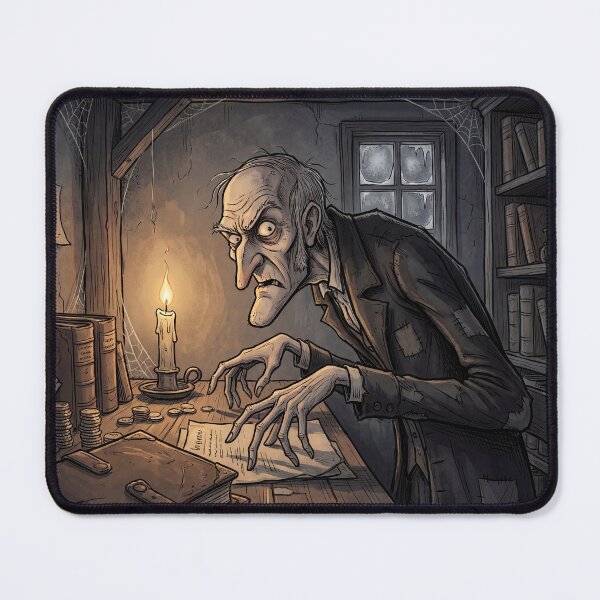 Item preview, Ebeneezer Scrooge in his counting house from A Christmas Carol Gothic illustration designed and sold by Vintage Designs +.