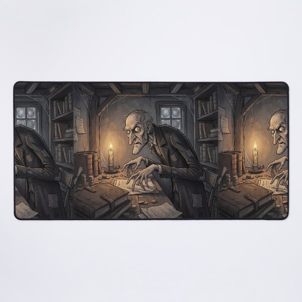 Item preview, Ebeneezer Scrooge in his counting house from A Christmas Carol Gothic illustration designed and sold by Vintage Designs +.