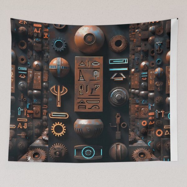 Item preview, Tiles & Blocks Design, Cyberpunk Egyptian Hieroglyphics, symmetrical textures (image size 8320x12480) designed and sold by Digital-Davinci.