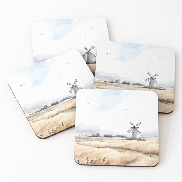 Item preview, Antique Dutch Windmill Watercolor Painting, Holland Countryside Print designed and sold by SavageVision.