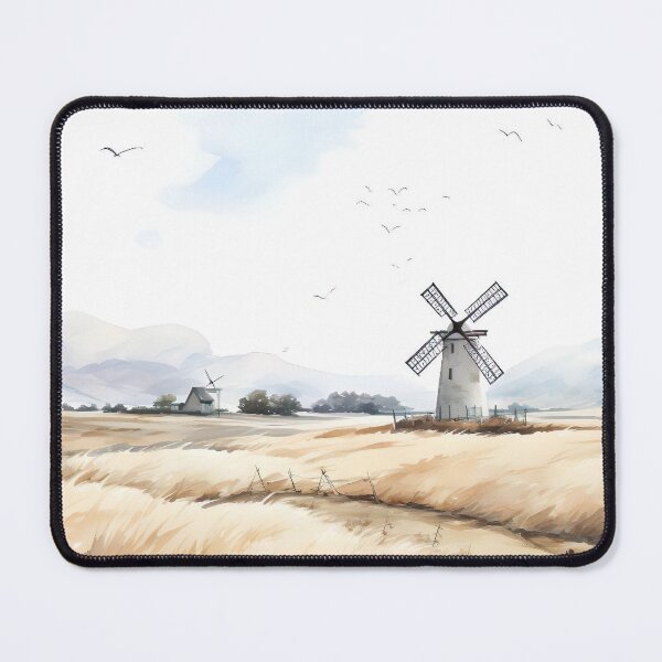 Item preview, Antique Dutch Windmill Watercolor Painting, Holland Countryside Print designed and sold by SavageVision.