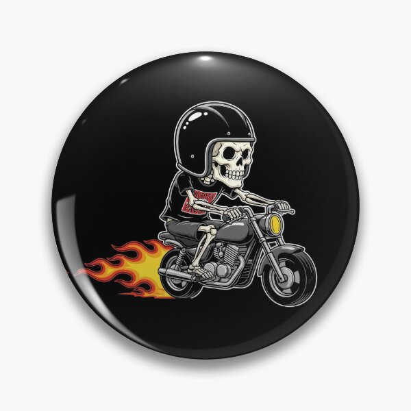 Item preview, Cartoon Biker Skeleton - Flaming Motorcycle Rider Sticker Art designed and sold by HerdemDigiLife.