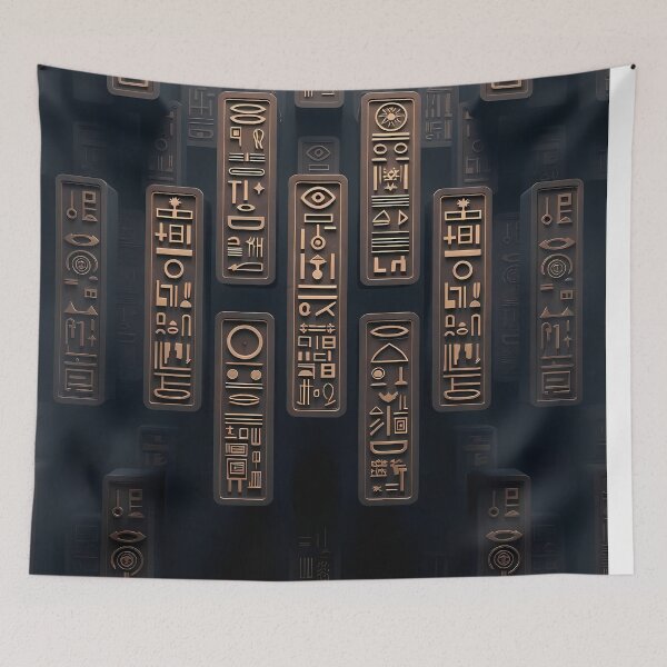 Item preview, Tiles & Blocks Design, Cyberpunk Egyptian Hieroglyphics, symmetrical textures (image size 8320x12480) designed and sold by Digital-Davinci.