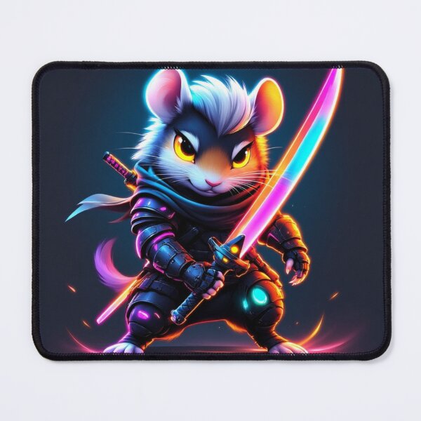 Item preview, Retro Neon Samurai Mouse with a Glowing Sword designed and sold by SweetRossel.