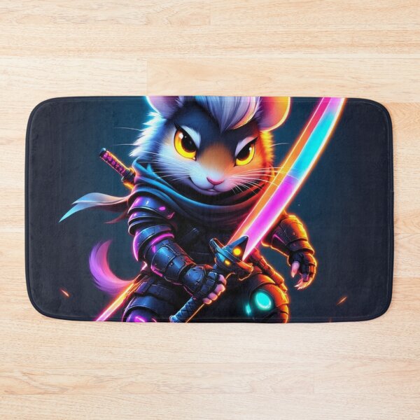 Item preview, Retro Neon Samurai Mouse with a Glowing Sword designed and sold by SweetRossel.