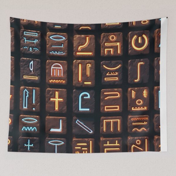 Item preview, Tiles & Blocks Design, Cyberpunk Egyptian Hieroglyphics, symmetrical textures (image size 8320x12480) designed and sold by Digital-Davinci.