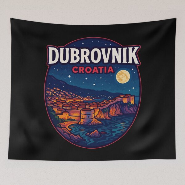 Item preview, Dubrovnik Croatia Night Retro Travel designed and sold by TomFrontierArt.