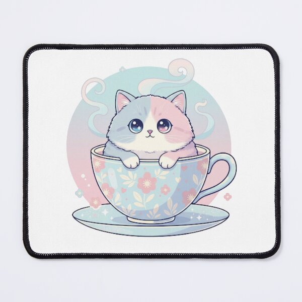 Item preview, Kawaii Kitten in Floral Tea Cup – Cozy Pastel Chubby Cat Mug Art – Cute Aesthetic Pink Blue Cat designed and sold by CutePetss.