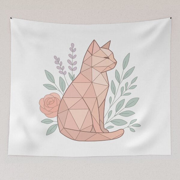 Item preview, Geometric Floral Cat - Pastel Polygon Aesthetic Illustration designed and sold by GraphyLab.