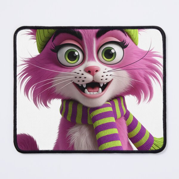 Item preview, Zany Fluffy Pink Cat Sticker – Cute Shaggy Cat Character Art with Big Green Eyes, Cozy Winter Hat & Scarf, Mischievous Kawaii Pet designed and sold by ZyxDes.