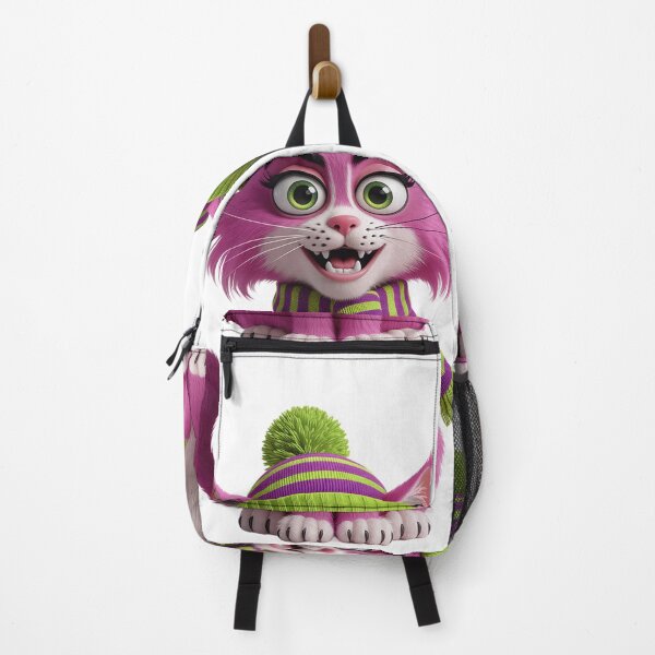 Item preview, Zany Fluffy Pink Cat Sticker – Cute Shaggy Cat Character Art with Big Green Eyes, Cozy Winter Hat & Scarf, Mischievous Kawaii Pet designed and sold by ZyxDes.