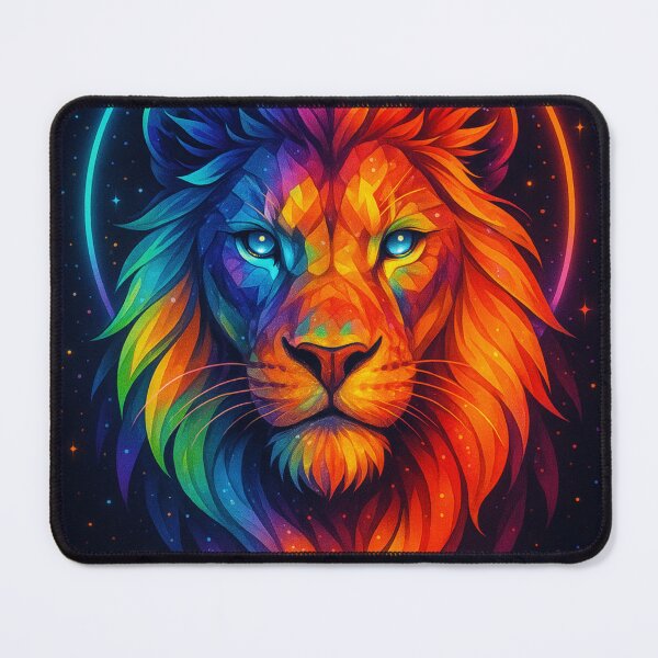 Item preview, Neon Cosmic Lion | Vibrant Rainbow Glow Big Cat Art | Galaxy Animal Illustration designed and sold by GoldenDreamGallery.