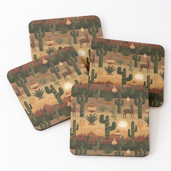Item preview, Cacti, Ornaments and Tiki Charm in Red, Tan & Green – Sunset Baubles designed and sold by The Print Parlor.