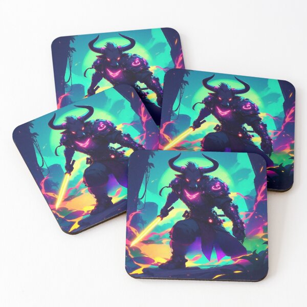 Item preview, Cyberpunk Neon Bull with Glowing Katana designed and sold by SweetRossel.