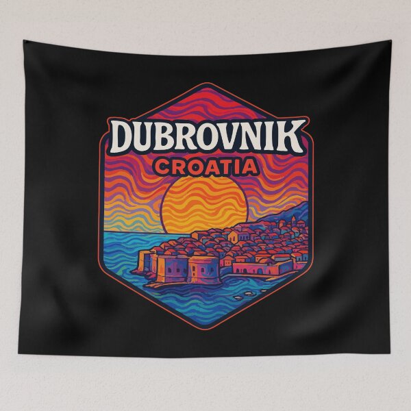 Item preview, Dubrovnik Croatia Cityscape Retro Trippy Travel designed and sold by TomFrontierArt.