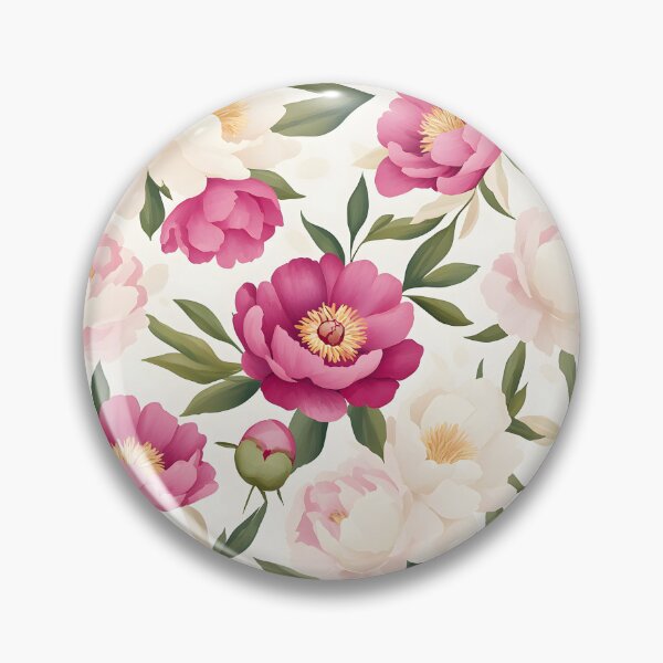 Item preview, The image showcases a seamless pattern of stylized pink and white peonies, interspersed with green leaves, set against a soft, slightly textured white background, creating a vibrant floral design. . designed and sold by rujlaphusstudio.