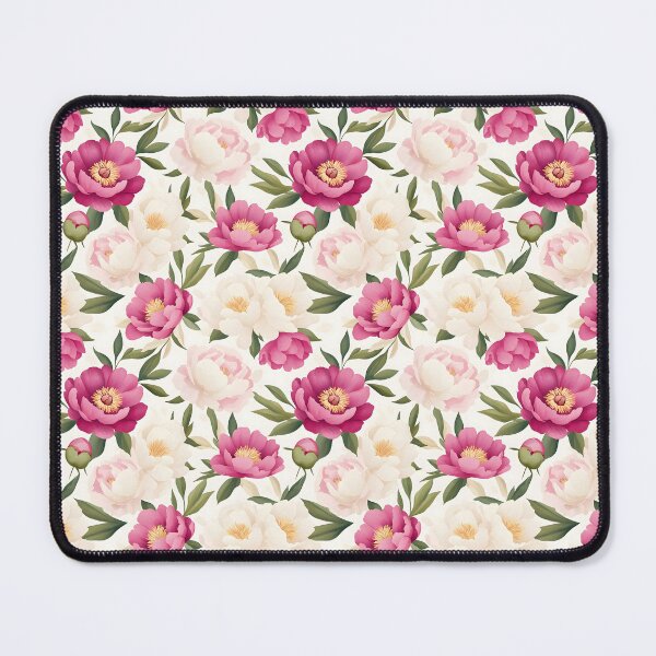 Item preview, The image showcases a seamless pattern of stylized pink and white peonies, interspersed with green leaves, set against a soft, slightly textured white background, creating a vibrant floral design. . designed and sold by rujlaphusstudio.