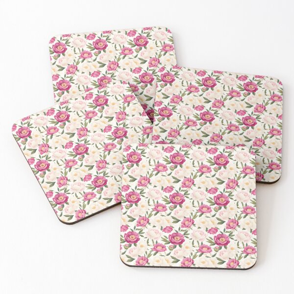 Item preview, The image showcases a seamless pattern of stylized pink and white peonies, interspersed with green leaves, set against a soft, slightly textured white background, creating a vibrant floral design. . designed and sold by rujlaphusstudio.