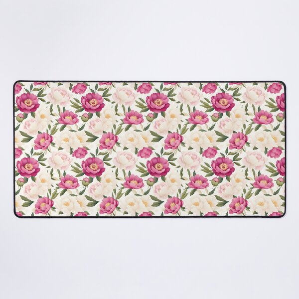 Item preview, The image showcases a seamless pattern of stylized pink and white peonies, interspersed with green leaves, set against a soft, slightly textured white background, creating a vibrant floral design. . designed and sold by rujlaphusstudio.