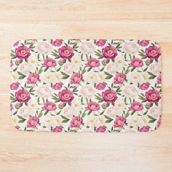 Item preview, The image showcases a seamless pattern of stylized pink and white peonies, interspersed with green leaves, set against a soft, slightly textured white background, creating a vibrant floral design. . designed and sold by rujlaphusstudio.