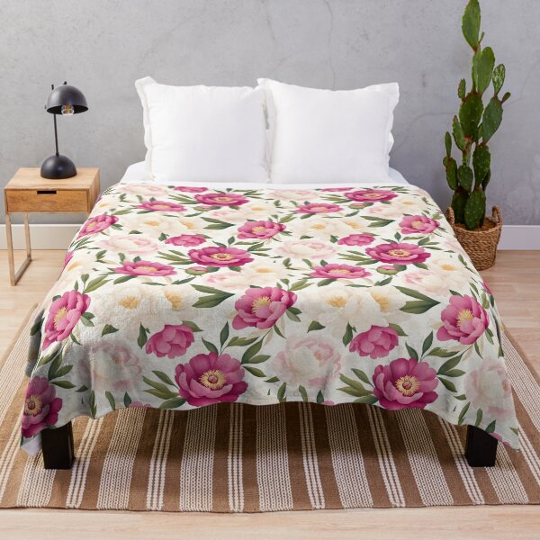 Item preview, The image showcases a seamless pattern of stylized pink and white peonies, interspersed with green leaves, set against a soft, slightly textured white background, creating a vibrant floral design. . designed and sold by rujlaphusstudio.