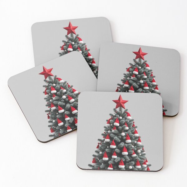 Item preview, Christmas Tree with Red Santa Hats – Modern Festive Minimalist Decor designed and sold by PixelVibe782.