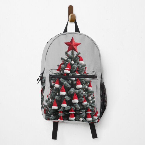 Item preview, Christmas Tree with Red Santa Hats – Modern Festive Minimalist Decor designed and sold by PixelVibe782.